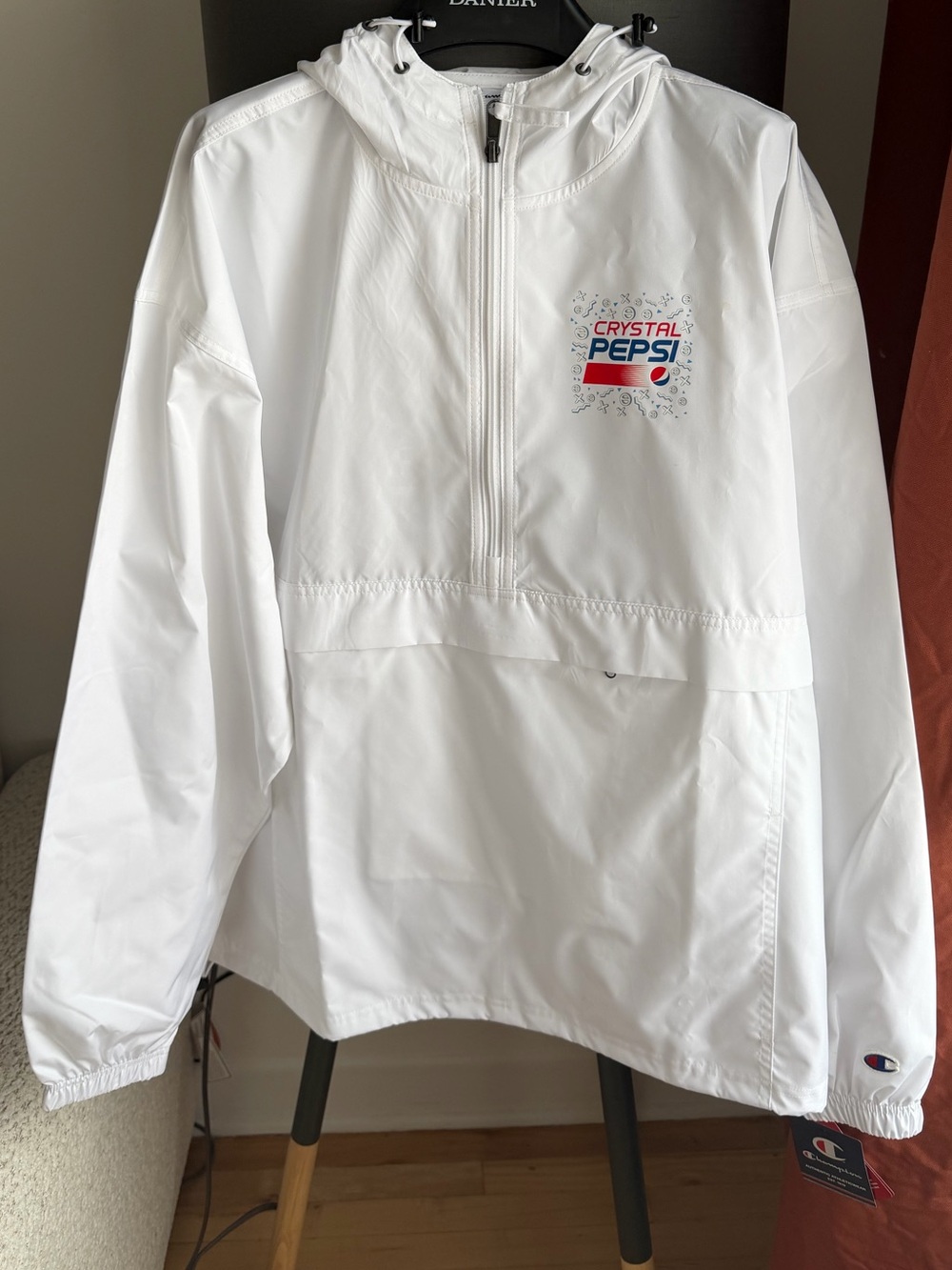 Champion White Hooded Windbreaker with Crystal Pepsi Logo